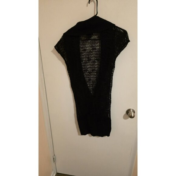 GUESS SWEATER Dress Womens SMALL BLACK STRETCH Open Knit Collar Pull on Y2K Goth - Picture 2 of 7